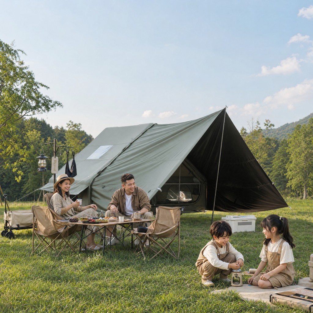 Aufblasbares TC-Baumwollzelt, 1–4 Personen, 300 x 420 cm Innenraum, 35 kg Autocamping
