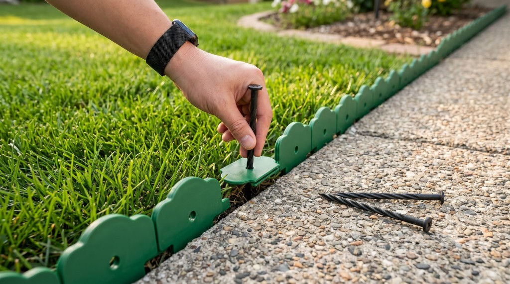 Edging roll stake and installation detail