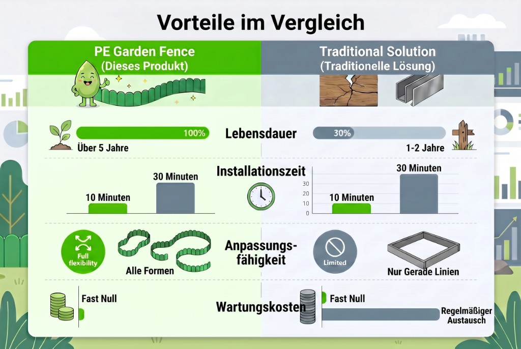 PE garden edging advantages vs traditional edging — lifespan installation flexibility maintenance