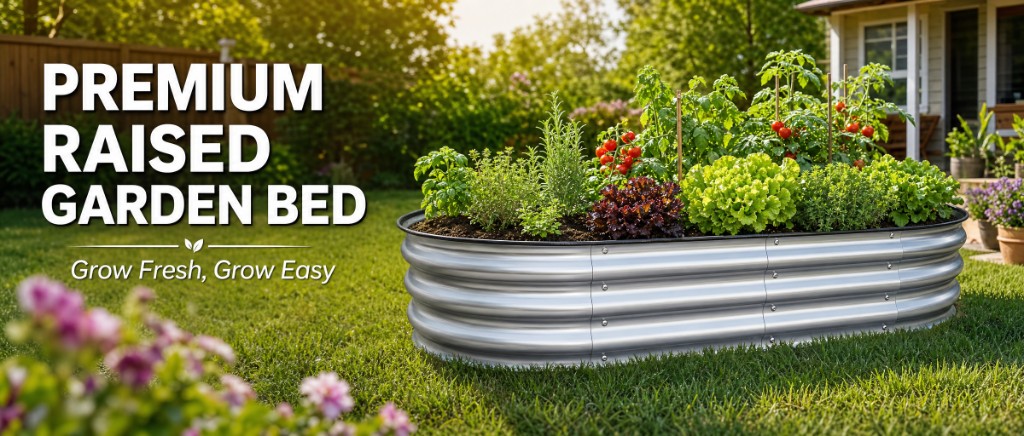 EcoYardSupply wholesale galvanized steel raised garden bed مصنع — planter معدني بيضاوي premium للخضروات والأعشاب والزهور