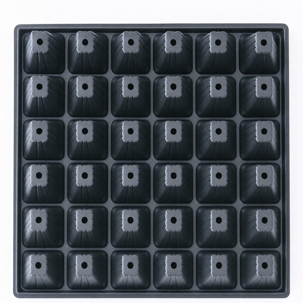 36-cell seed starter tray top view with drainage holes