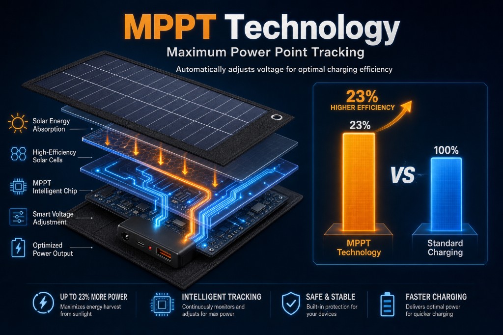 Diagramme MPPT et efficacité panneau pliable 40 W en gros